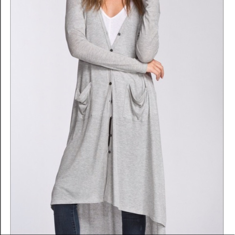 Ribbed Grey Draped Cardigan / Duster - Picture 2 of 3